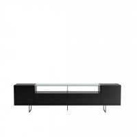Manhattan Comfort 223252 Celine 85.43 TV Stand with 2 Drawers and Steel Legs in Black and Black Marble